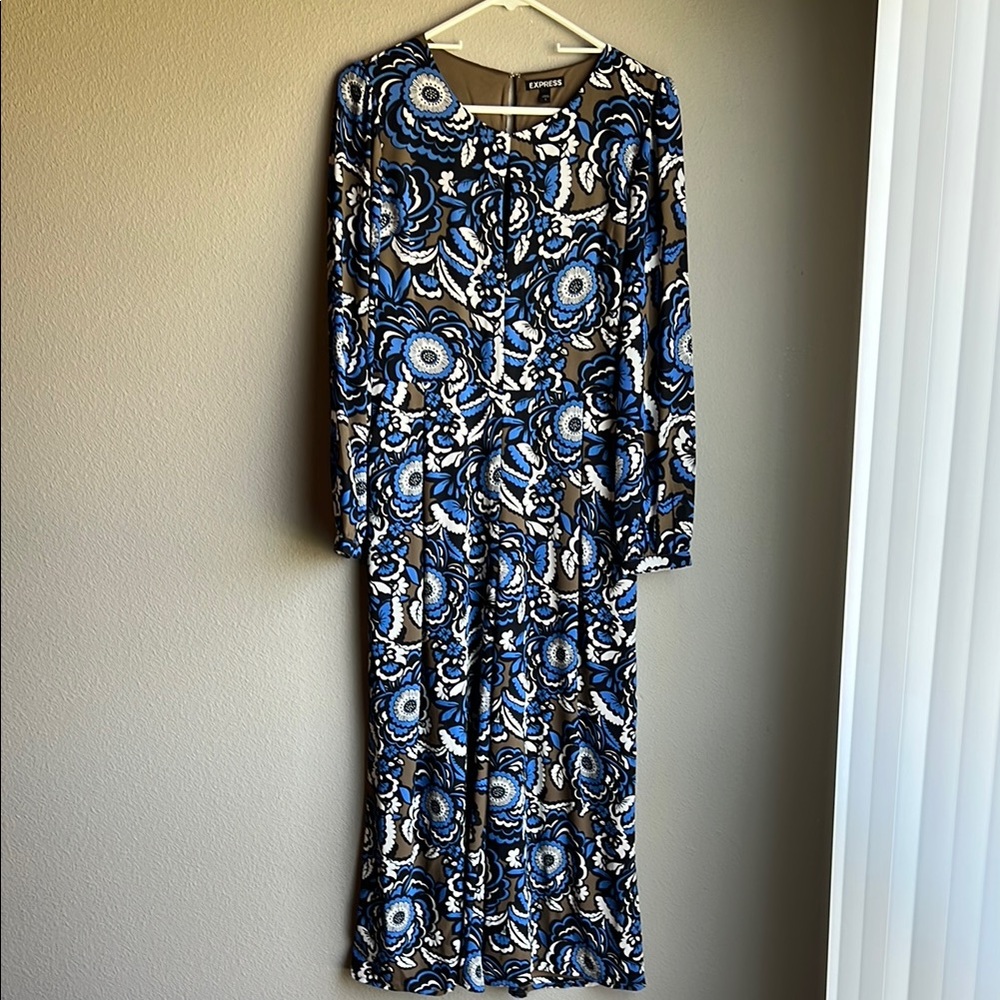 Express Blue and Black Long Sleeve Sundress